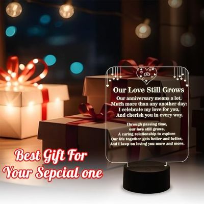 Engraved Night Lamp Gift for Anniversary | Warm White Light with On/Off Touch Button | Anniversary LED Gifts for Wife Husband | Acrylic Night Lamp