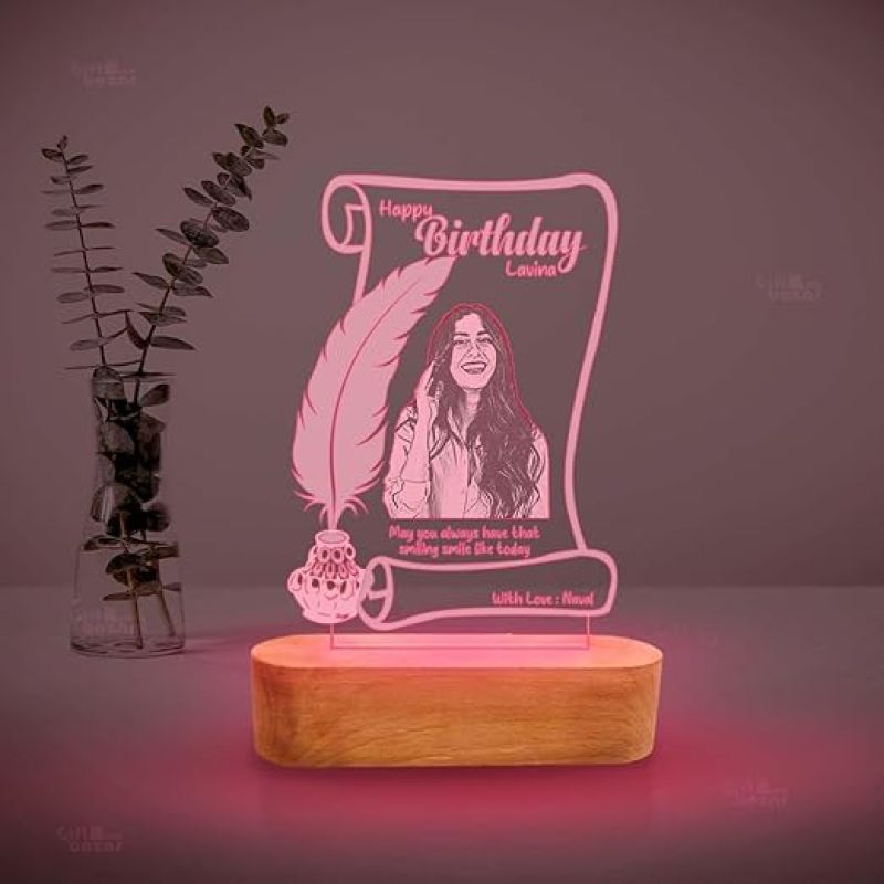 Personalized Birthday Gift Desk Table Lamp with 7 Color Changing Light Customized with Name & Photo | Gift for Wife on Her Birthday