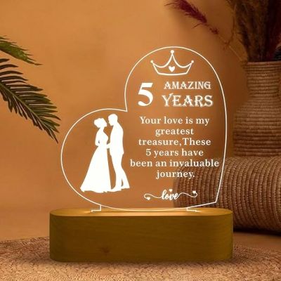 5th Anniversary Quote Engraved Night Lamp with Warm White Light | Personalized Gift for Wife | Gift for 5th Anniversary