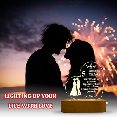 5th Anniversary Quote Engraved Night Lamp with Warm White Light | Personalized Gift for Wife | Gift for 5th Anniversary