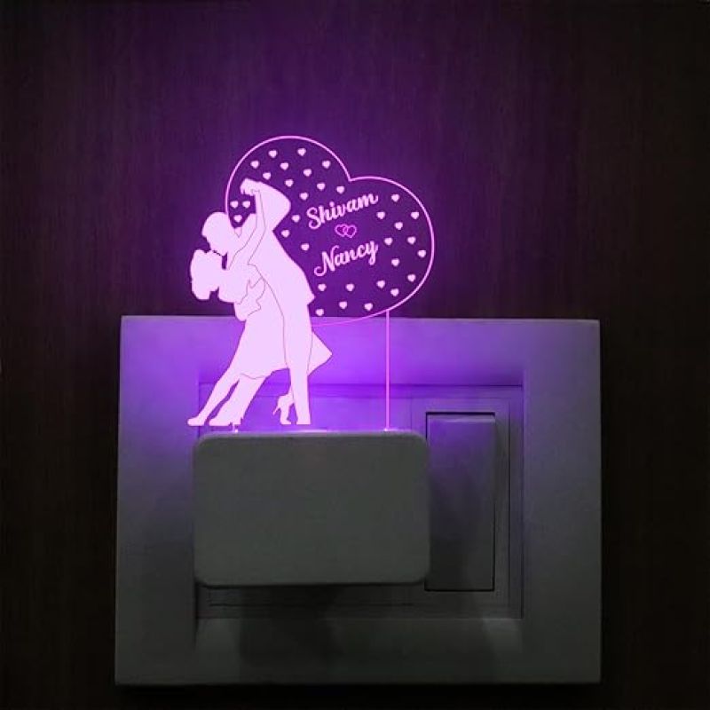 3D Illusion Couple Night Lamp Customized with Name | Multicolored Light | Couple Name Plug Light | Gift for Anniversary