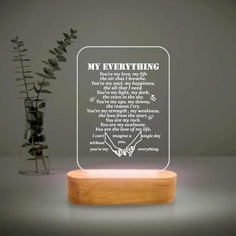 My Everything Quote Engraved Night Lamp with Cool White Light Best Gift for Birthday Anniversary