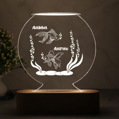 Personalized Name Led Lamp with Cool White Light 3D Illusion Night Lamp Fish Aquarium Showpiece for Home Decoration | Gift for Couple | Living Room Office Table Decor