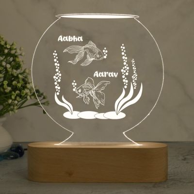 Personalized Name Led Lamp with Cool White Light 3D Illusion Night Lamp Fish Aquarium Showpiece for Home Decoration | Gift for Couple | Living Room Office Table Decor