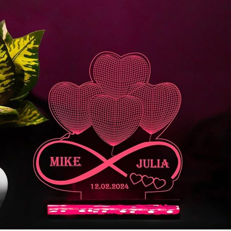 Personalized 3D Illusion Heart Lamp for Anniversary | Gift for Wife Special | 3D lamp Illusion