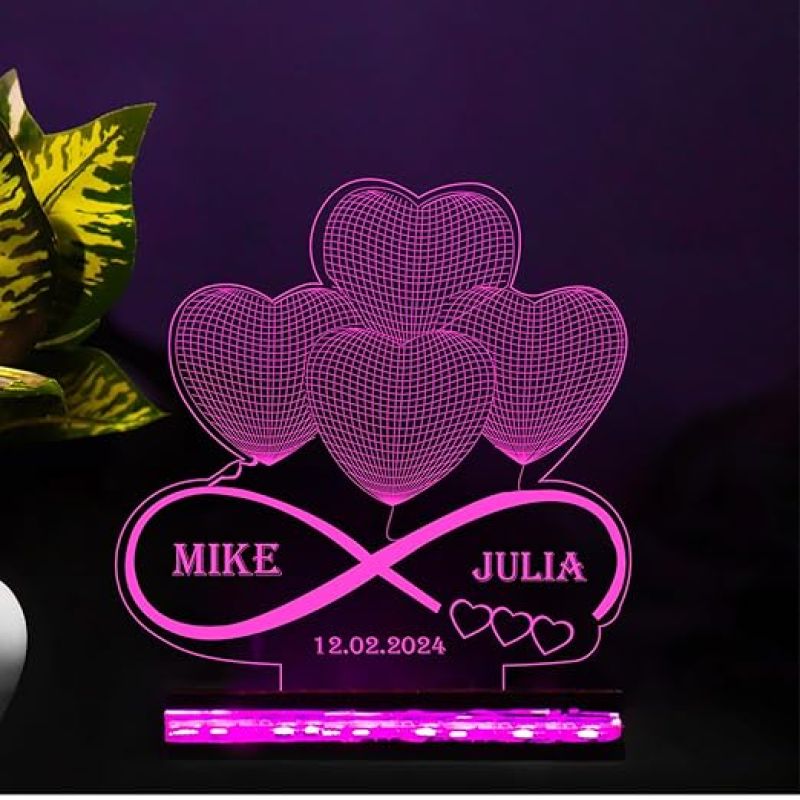 Personalized 3D Illusion Heart Lamp for Anniversary | Gift for Wife Special | 3D lamp Illusion