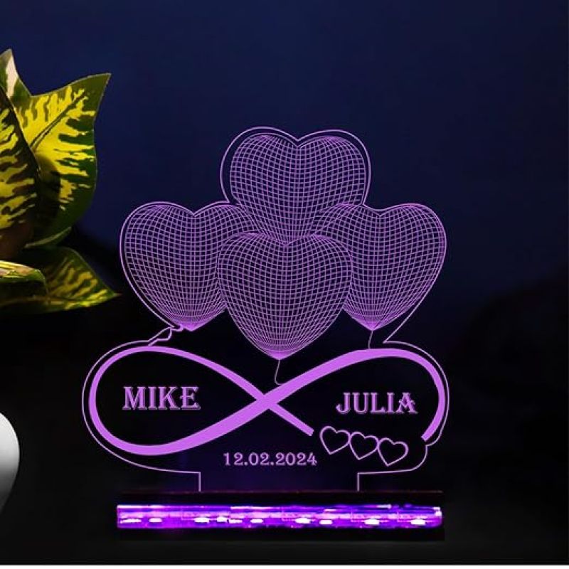 Personalized 3D Illusion Heart Lamp for Anniversary | Gift for Wife Special | 3D lamp Illusion