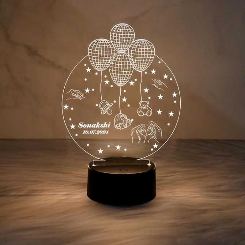 Personalized Name Led Lamp 3D Illusion Balloon Baby Lamp with Warm White Light | New Born Baby Gift Light |