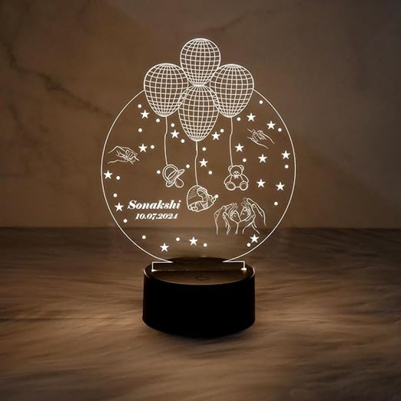 Personalized Name Led Lamp 3D Illusion Balloon Baby Lamp with Warm White Light | New Born Baby Gift Light |