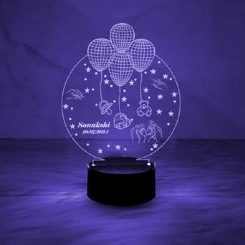 Personalized Name Led Lamp 3D Illusion Balloon Baby Lamp with Multicolored Light | New Born Baby Gift Light |