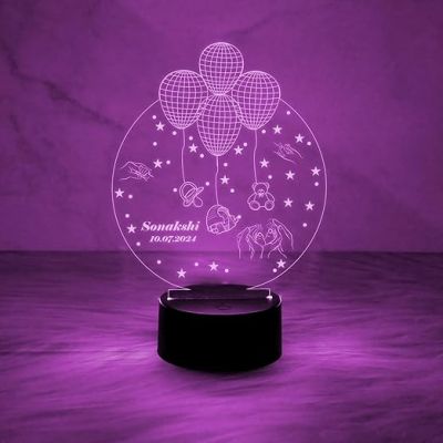 Personalized Name Led Lamp 3D Illusion Balloon Baby Lamp with Multicolored Light | New Born Baby Gift Light |