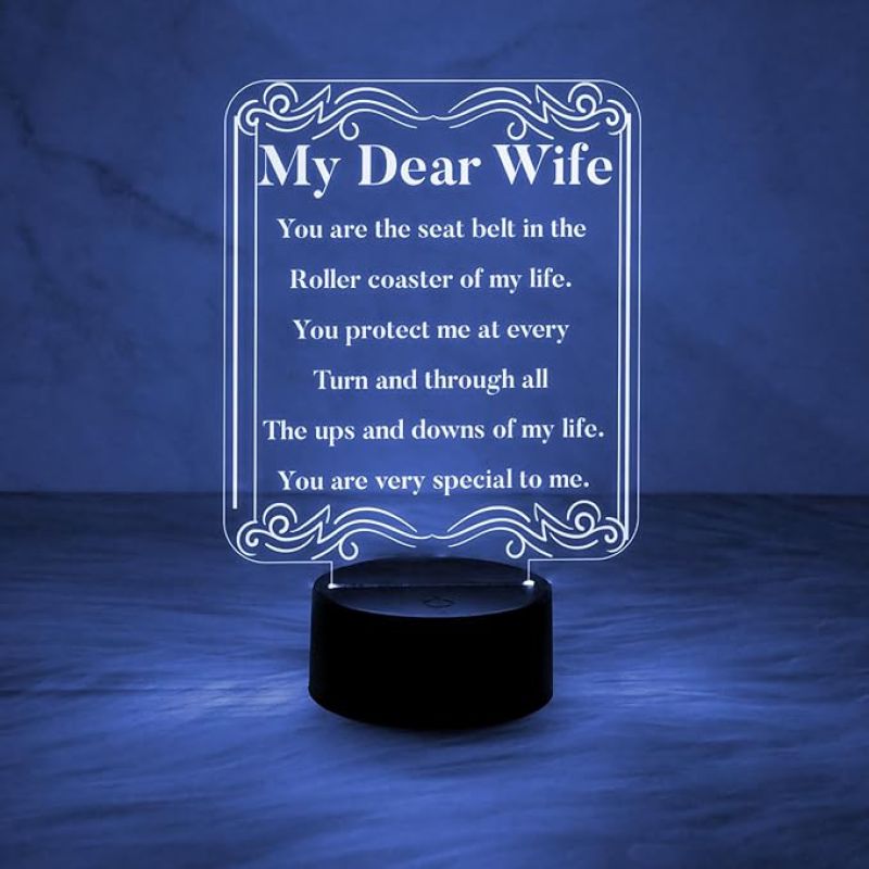 My Dear Wife Engraved Night Lamp with 7 Color Changing Light & On/Off Touch Button | Birthday Gift for Wife