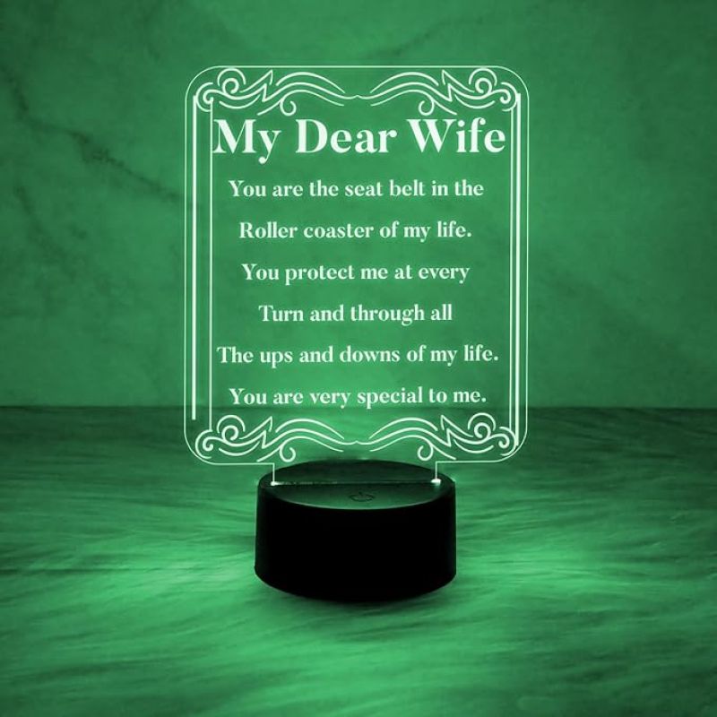 My Dear Wife Engraved Night Lamp with 7 Color Changing Light & On/Off Touch Button | Birthday Gift for Wife