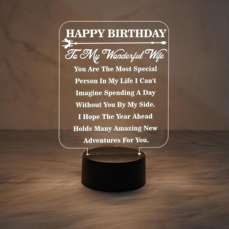 Happy Birthday to My Wonderful Wife Gift Led Lamp | Warm White Light with On/Off Touch Button