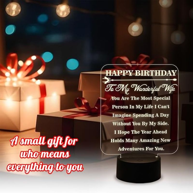 Happy Birthday to My Wonderful Wife Gift Led Lamp | Warm White Light with On/Off Touch Button