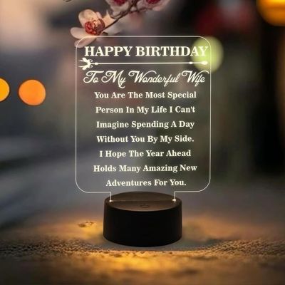 Happy Birthday to My Wonderful Wife Gift Led Lamp | Warm White Light with On/Off Touch Button