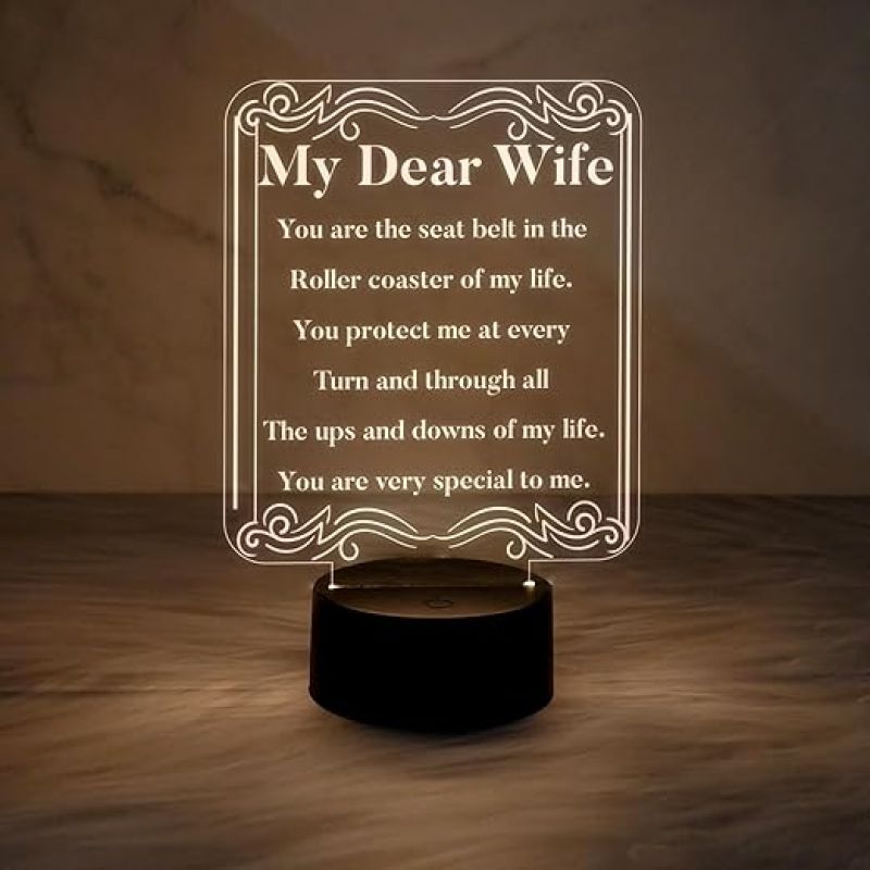 My Dear Wife Engraved Night Lamp with Warm White Light & On/Off Touch Button | Birthday Gift for Wife |