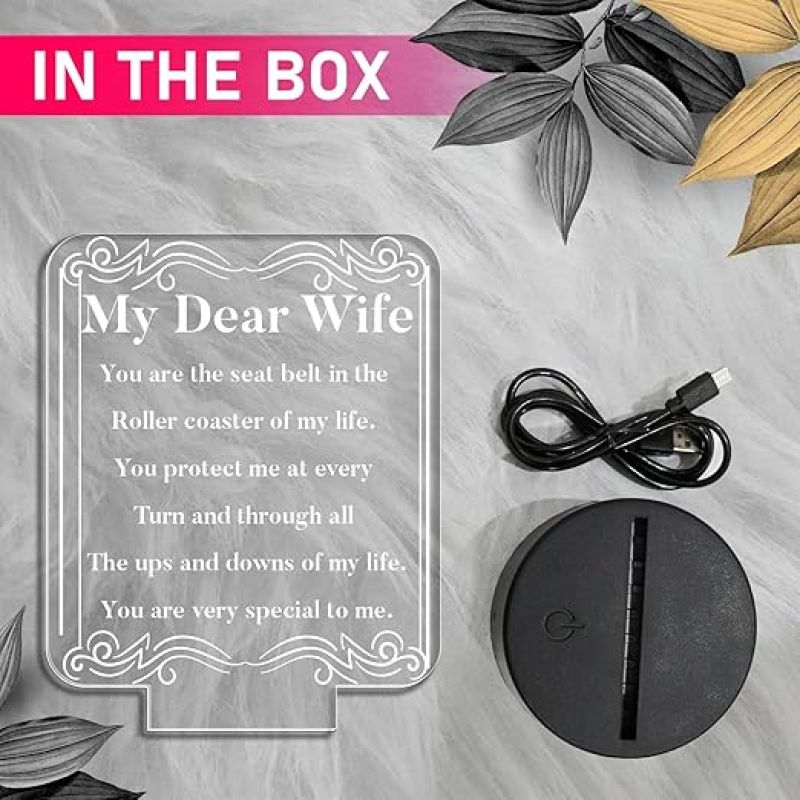 My Dear Wife Engraved Night Lamp with Warm White Light & On/Off Touch Button | Birthday Gift for Wife |