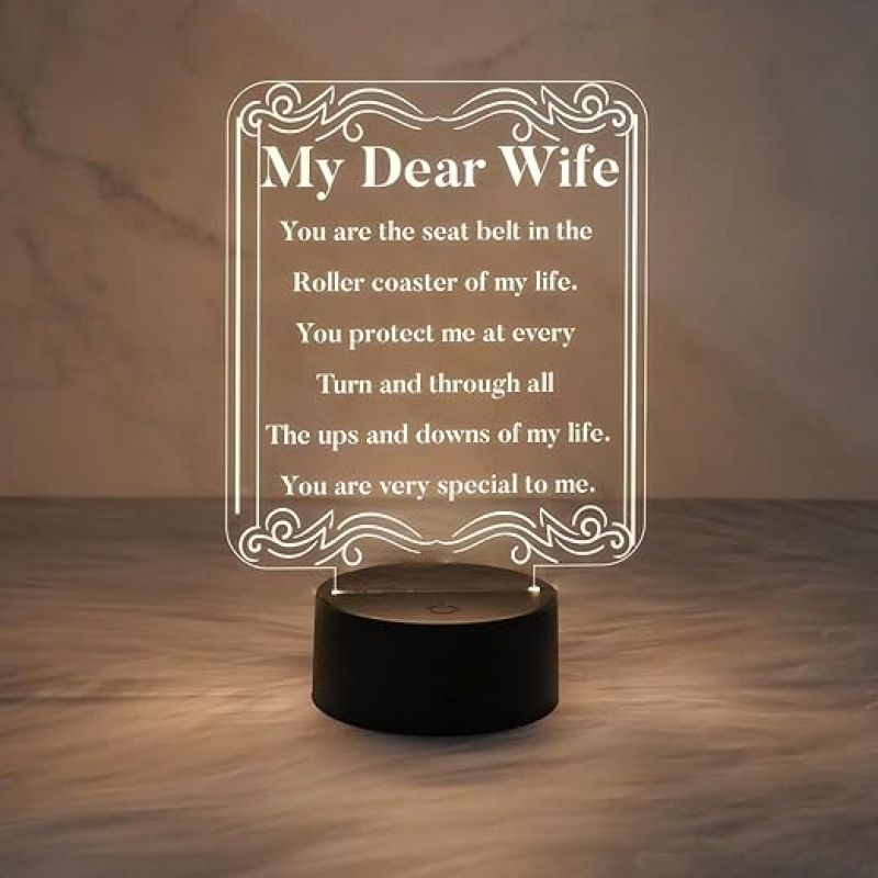 My Dear Wife Engraved Night Lamp with Warm White Light & On/Off Touch Button | Birthday Gift for Wife |