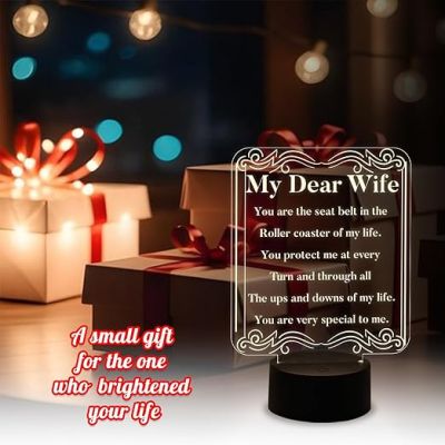 My Dear Wife Engraved Night Lamp with Warm White Light & On/Off Touch Button | Birthday Gift for Wife |