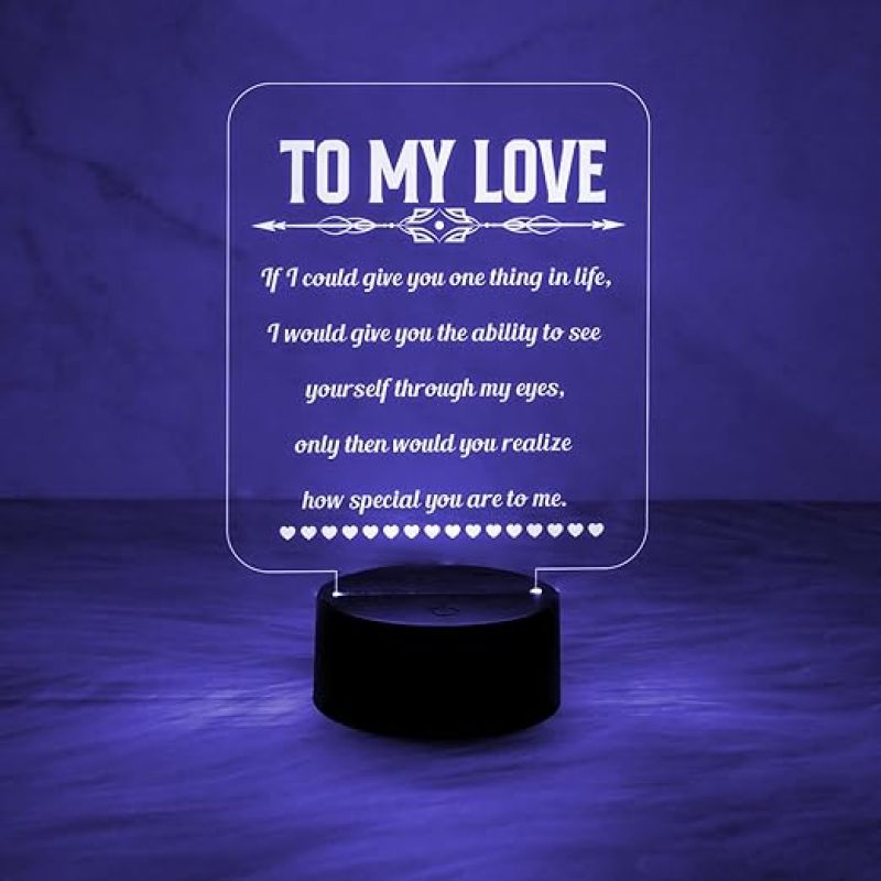 to My Love Engraved Night Lamp Automatic Color Changing Light & USB Powered | Best Gift for Husband |