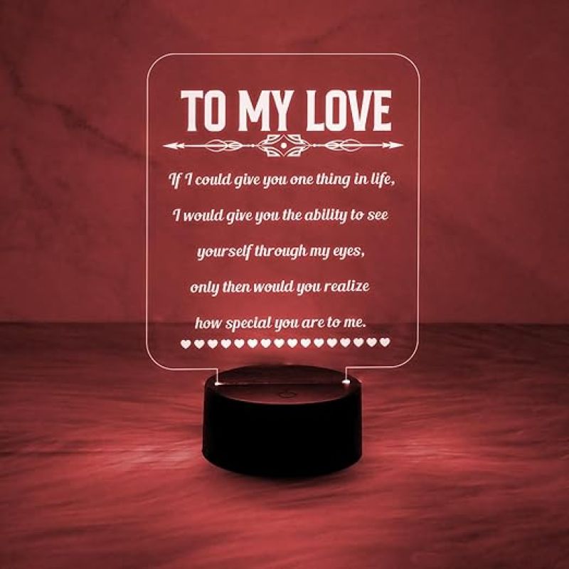 to My Love Engraved Night Lamp Automatic Color Changing Light & USB Powered | Best Gift for Husband |