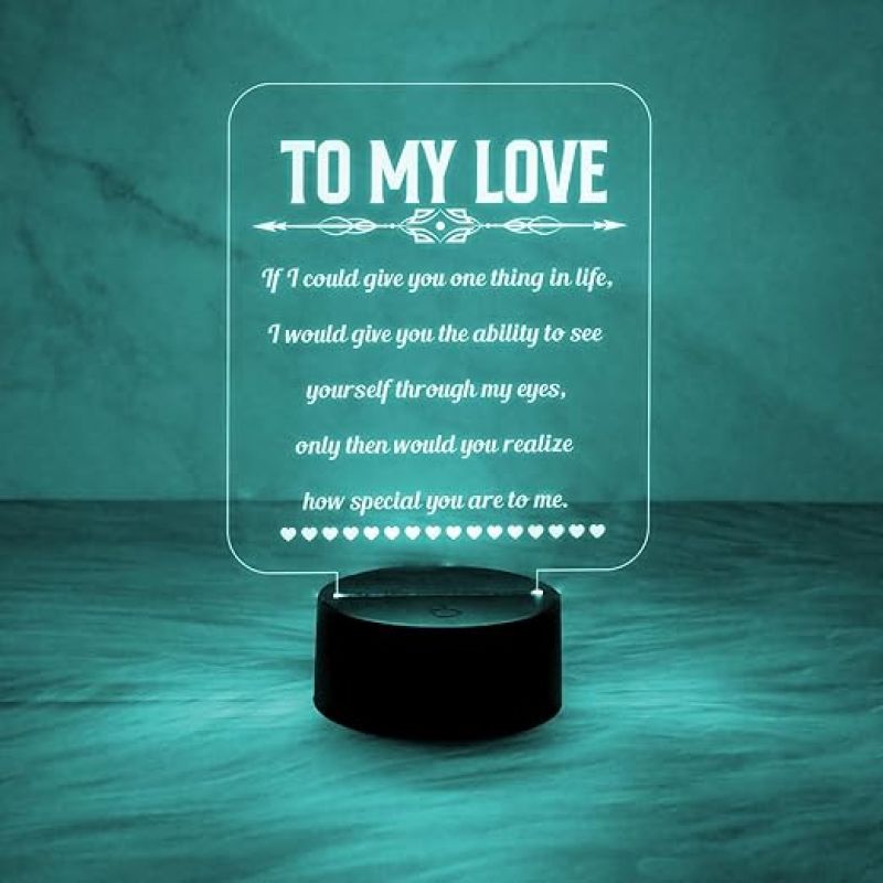 to My Love Engraved Night Lamp Automatic Color Changing Light & USB Powered | Best Gift for Husband |