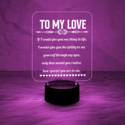 to My Love Engraved Night Lamp Automatic Color Changing Light & USB Powered | Best Gift for Husband |