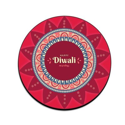 Happy Diwali Printed Wooden Coaster Set of 4 | Home & Office Desk Table Decor Coaste