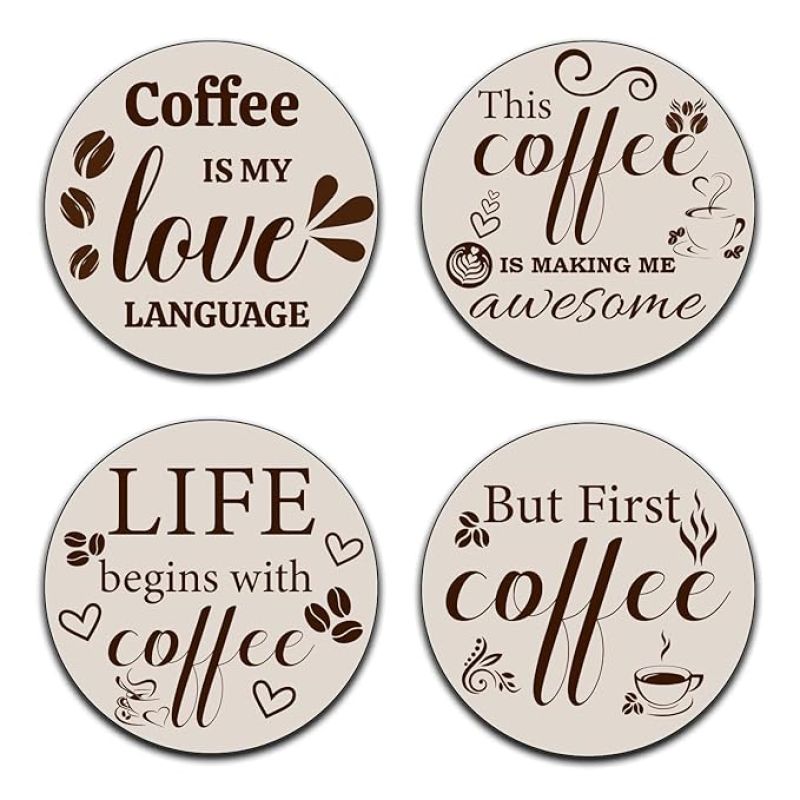 Coaster Set of 4 MDF Wood Material Coasters for Home and Kitchen, Office Table