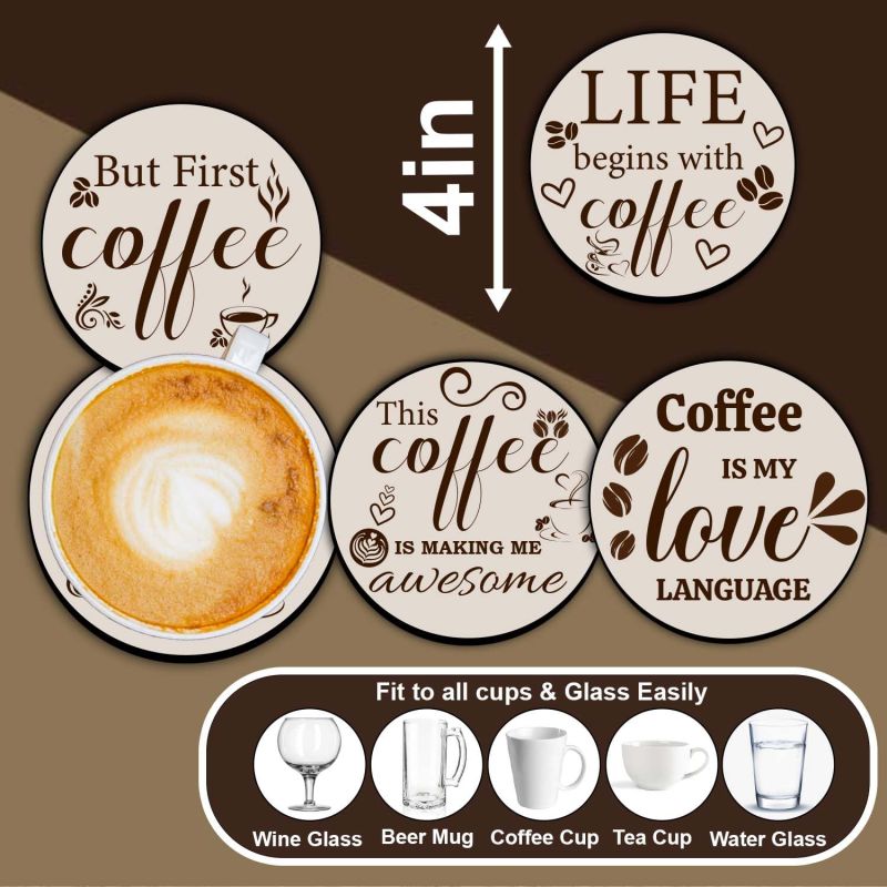 Coaster Set of 4 MDF Wood Material Coasters for Home and Kitchen, Office Table