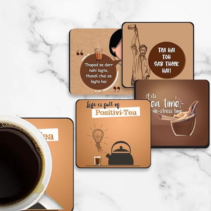 Chain Quotes Printed Wooden Coasters for Home, Kitchen, Office Table, Dining Table | Tea Cup Coaster