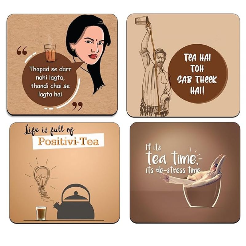 Chain Quotes Printed Wooden Coasters for Home, Kitchen, Office Table, Dining Table | Tea Cup Coaster