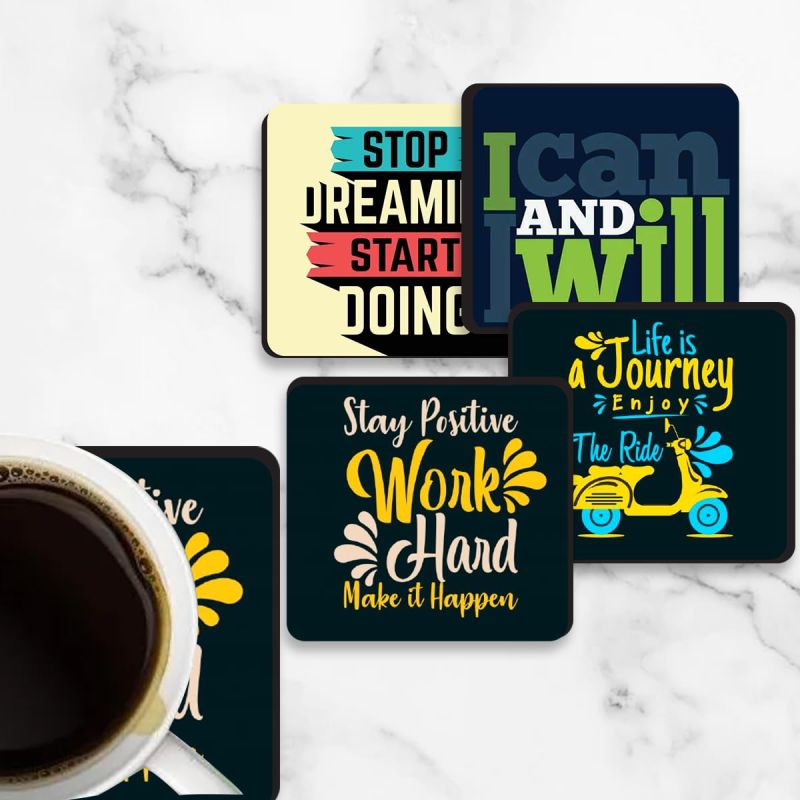 Motivational Inspired Printed Coasters for Tea Cups, Coffee Mugs and Glasses, Dining Table Decor Accessories | Motivational Quotes Coaster | Dining Table Decorative Items