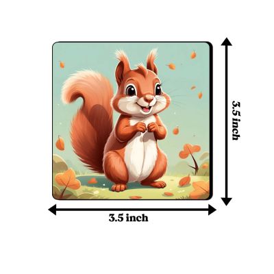 Squirrel Wooden Coaster Cute Animals Printed Coaster Set for Tea Cups Coffee Mugs Beer Cans Bar and Water Glasses