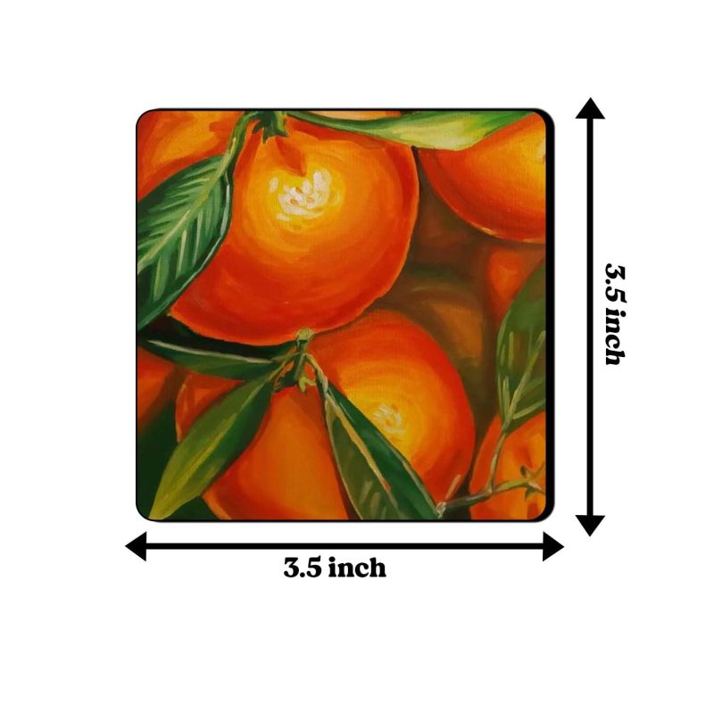 Set of 4 Oranges & Lemon Printed Wooden Coasters Set fit for Tea Cups, Coffee Mugs and Glasses