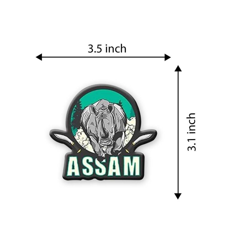 Assam State Fridge Magnet | Souvenir Wooden Fridge Magnet for Refrigerator | Assam Kaziranga Printed Magnet