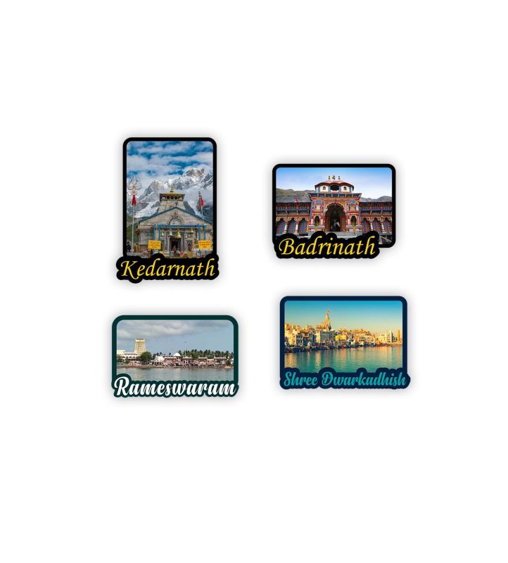 4 Dham Fridge Magnet | Rameshwaram | Badrinath | Kedarnath | Dwarka Fridge Magnet | Religious Gift | Home Office & Temple Decor Stickers (combo)