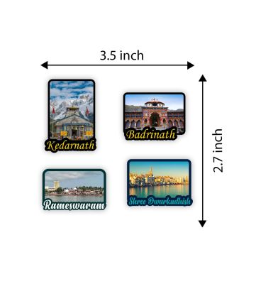 4 Dham Fridge Magnet | Rameshwaram | Badrinath | Kedarnath | Dwarka Fridge Magnet | Religious Gift | Home Office & Temple Decor Stickers (combo)