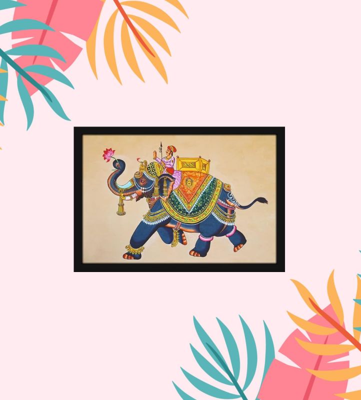 Madhubani Art with Elephant Design Fridge Magnet | Madhubani Art Decorative Item for Refrigerator | Indian Souvenir Fridge Magnet