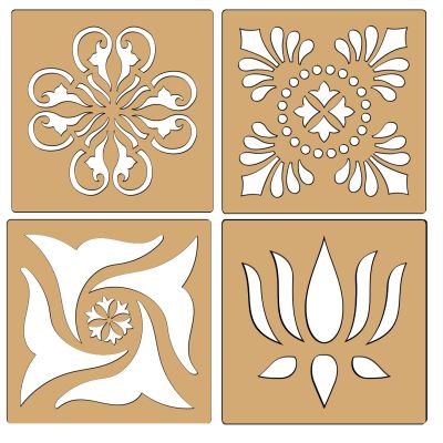 Set of 4 MDF Rangoli Cutouts for Art and Craft, Festival Decoration, DIY Project, and Making Rangoli | Traditional Rangoli Stencils | Rangoli Wooden Stencils for Floor Decoratio