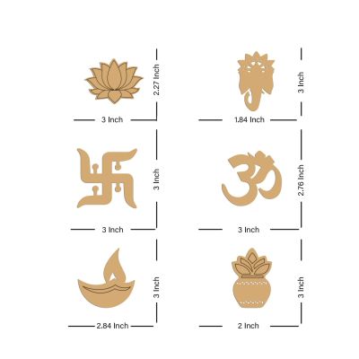 Pack of 2 Wooden MDF Swastik Kalash Lotus Diya Om Ganesha Cutout for Home Decor Festive Diwali Decor | Cutout for Art & Craft (2 Pcs Each)