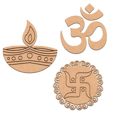 MDF Om Sawstik & Diya Cutout for Art and Craft Diwali & Festivals Decoration | Home Decor Items | Resin Art, Craft Project, Home Office Décor