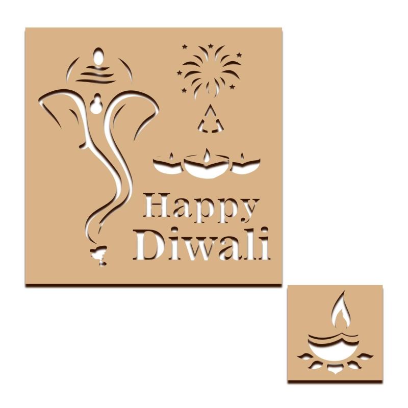 Happy Diwali MDF Rangoli Making with Ganesha & Diya Cutout | Diwali Home Decor | Reusable Rangoli Stencils