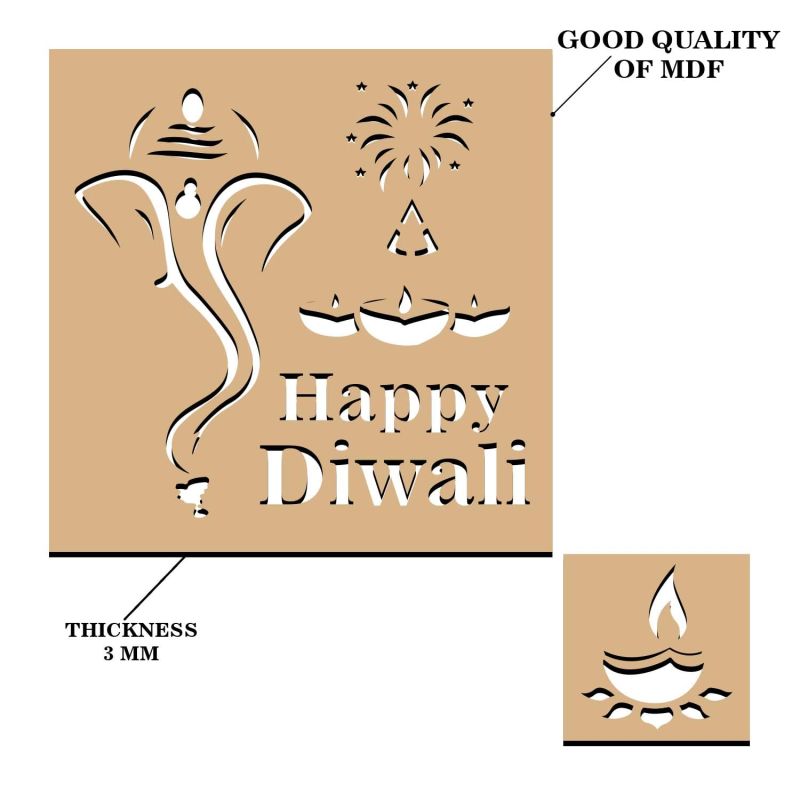 Happy Diwali MDF Rangoli Making with Ganesha & Diya Cutout | Diwali Home Decor | Reusable Rangoli Stencils