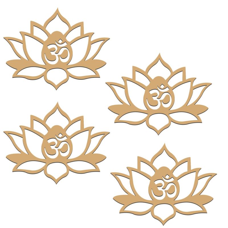 Pack of 10 Wooden Cutouts Lotus with OM for Art and Craft, Festival Decoration, DIY Project, and Making Rangoli | Decorations for Diwali, Dussehra