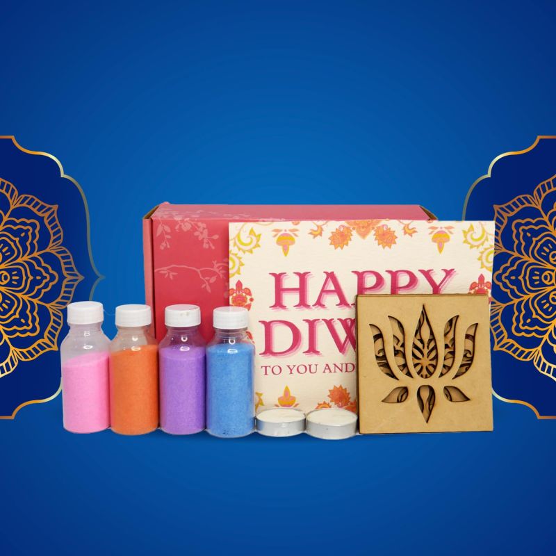 Rangoli Making Kit for Diwali Decoration | 10 Different Design MDF Rangoli Making Cutout | 4 Rangoli Color Set Home & Office Decor