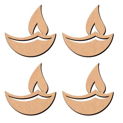 Set of 4 MDF Diya Cutout for DIY, Art and Craft Diwali Decoration | Reusable Rangoli Stencils