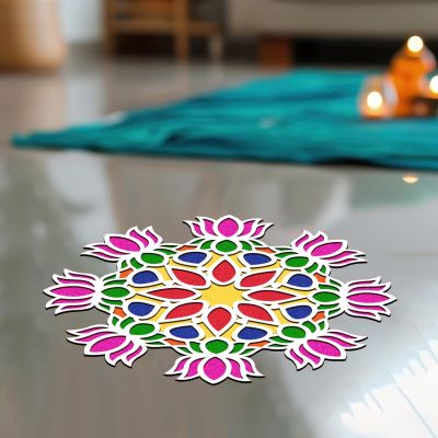 MDF Rangoli Stencil for Diwali Pooja Decoration | Lotus Flower Rangoli Stencils for Door Entrance | Rangoli for Floor Decoration