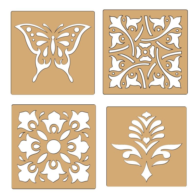 MDF Wooden Rangoli Stencils Set of 4 for DIY Art & Craft Activities and Festival Decorations | Rangoli for Floor Decoration |